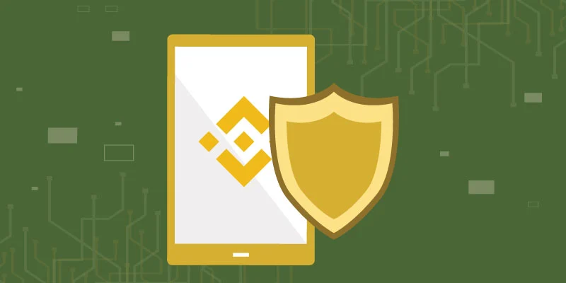 Illustration depicting Binance's secure sign-up process, represented by a smartphone with Binance logo and a security shield.