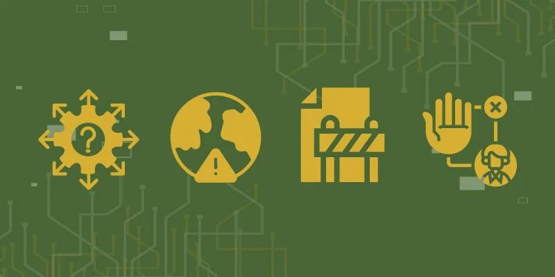 Illustration depicting the challenges and limitations of blockchain technology, including scalability issues, regulatory concerns, adoption barriers, and energy consumption.
