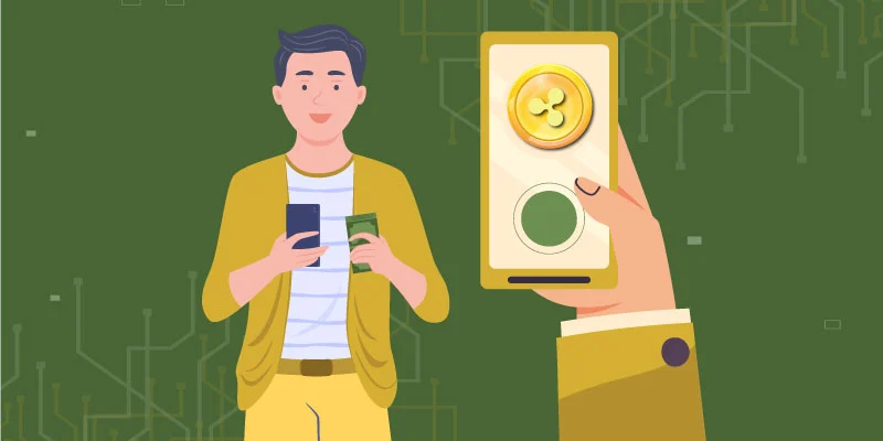 Person making a payment using a cryptocurrency like Ripple (XRP) on a smartphone