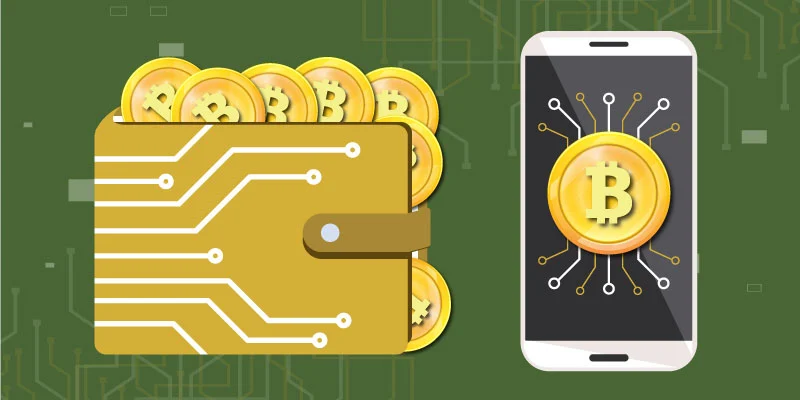 Digital Bitcoin wallet with multiple coins and a smartphone displaying a what is Bitcoin symbol