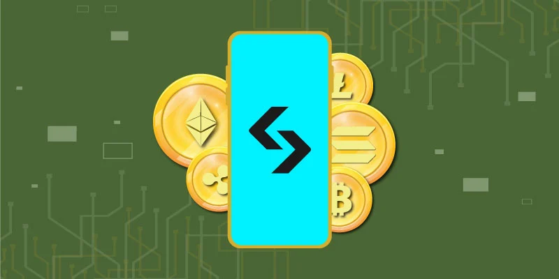 Illustration representing Bitget’s cryptocurrency spot and futures trading, featuring crypto coins and a smartphone