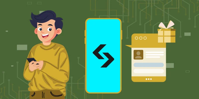 Illustration of a user excitedly signing up on Bitget via smartphone, highlighting sign-up bonus rewards
