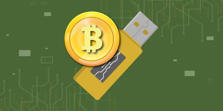 Bitcoin coin with USB cold wallet device, symbolizing secure offline cryptocurrency storage