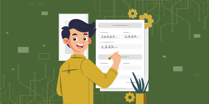 Illustration of a smiling user completing paperwork, symbolizing successfully understanding and concluding the Bitget sign-up process