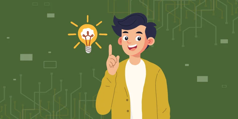 Illustration of a happy user with a glowing lightbulb above his finger, symbolizing insights and final thoughts on Crypto.com.