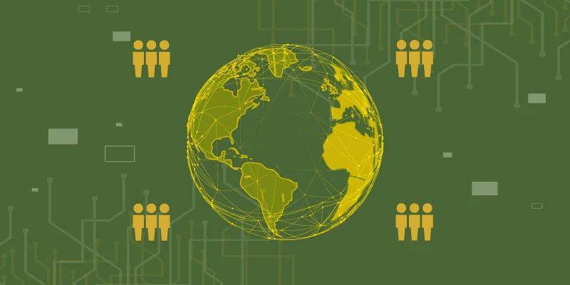 Illustration of a digital globe with interconnected users, representing Crypto.com's global accessibility and inclusivity.
