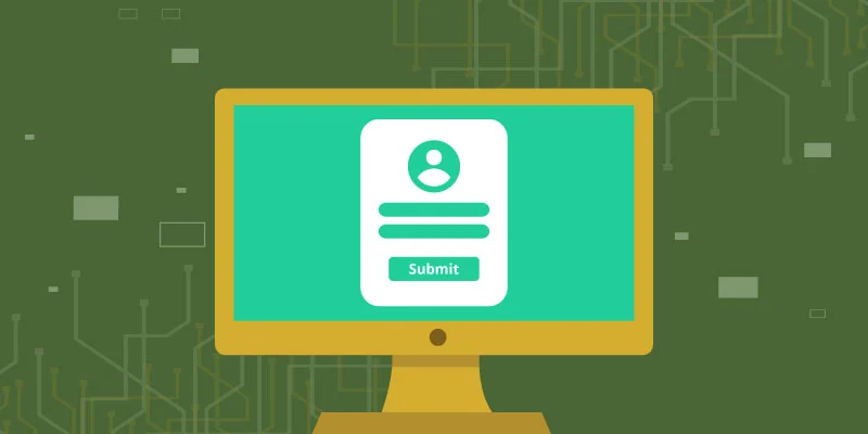 A computer screen displaying a user registration form with fields for personal information and a submit button.
