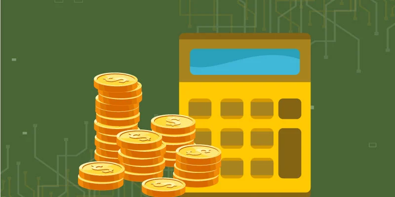 Stack of coins next to a calculator, symbolizing setting and sticking to a budget for cryptocurrency for beginners and altcoin investments
