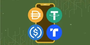 Cryptocurrency for beginners Popular stablecoins including DAI, Tether (USDT), USD Coin (USDC), and TrueUSD (TUSD) on a mobile screen