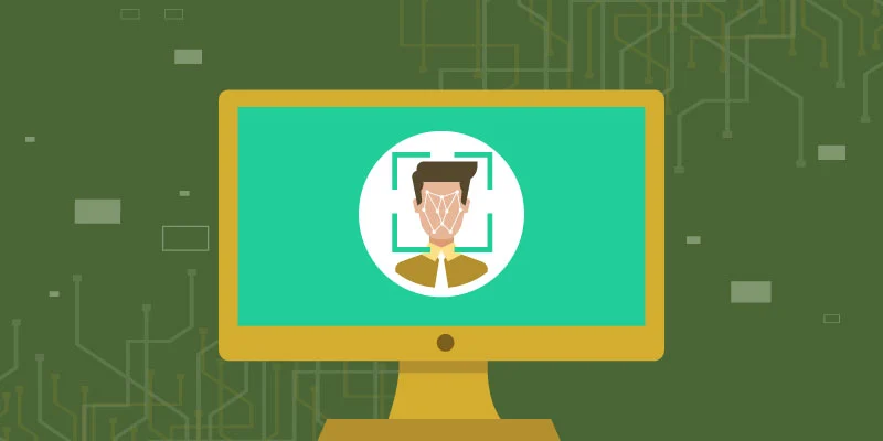 A computer screen displaying a digital face scan, symbolizing identity verification for online registration.